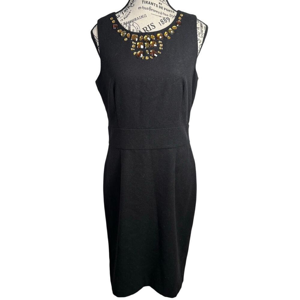 Banana Republic Jeweled Neckline Wool Sheath Midi Dress